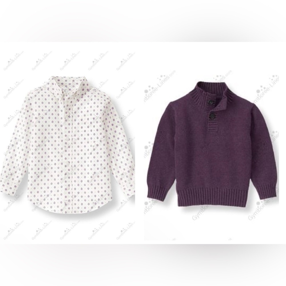 Janie and Jack Boys Plum Perfect Sweater and Patterned Shirt , Size 10